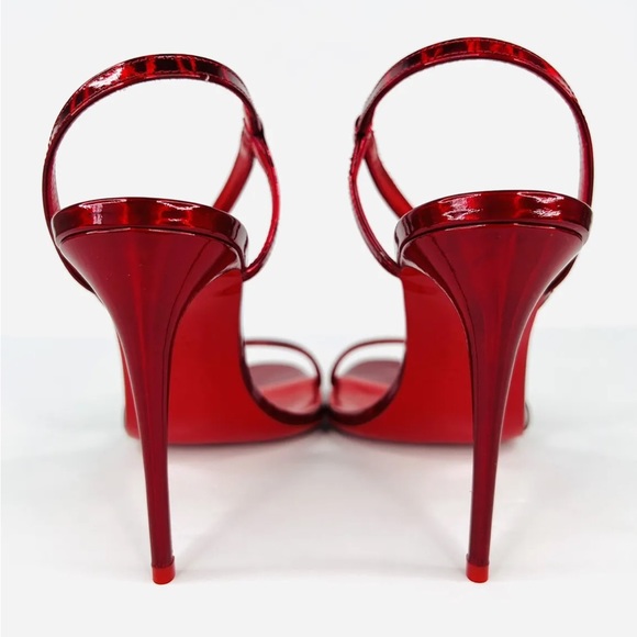 CHRISTIAN LOUBOUTIN Rosalie Metallic Patent Leather Stiletto Sandals Size 38.5 - Picture 5 of 14